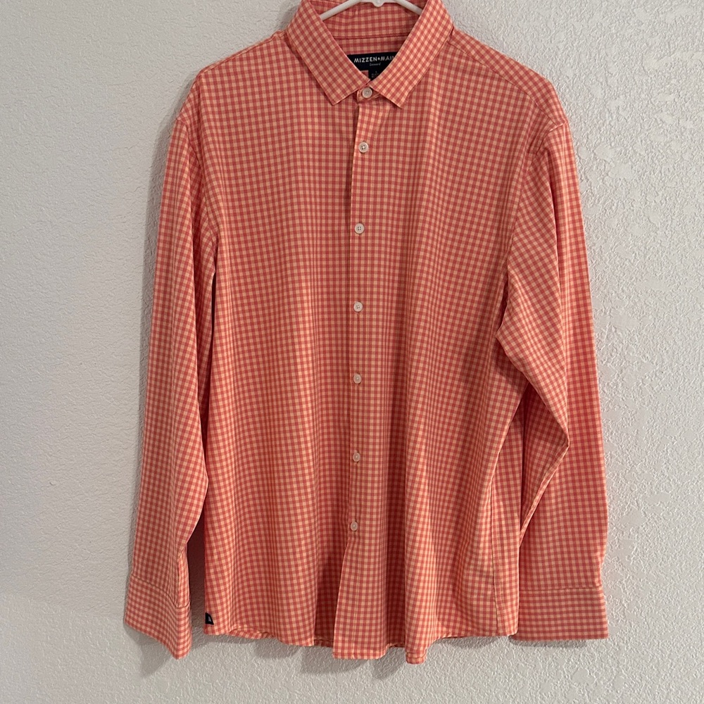 Mizzen+Main Orange Checkered Button-Down Shirt Leeward classic no tuck